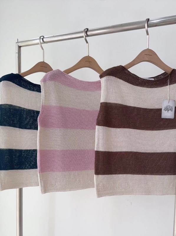 韓 粗條無袖上衣 3色