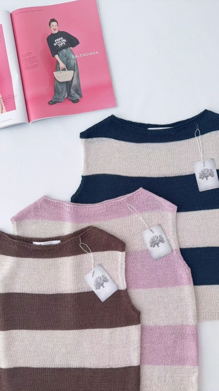 韓 粗條無袖上衣 3色