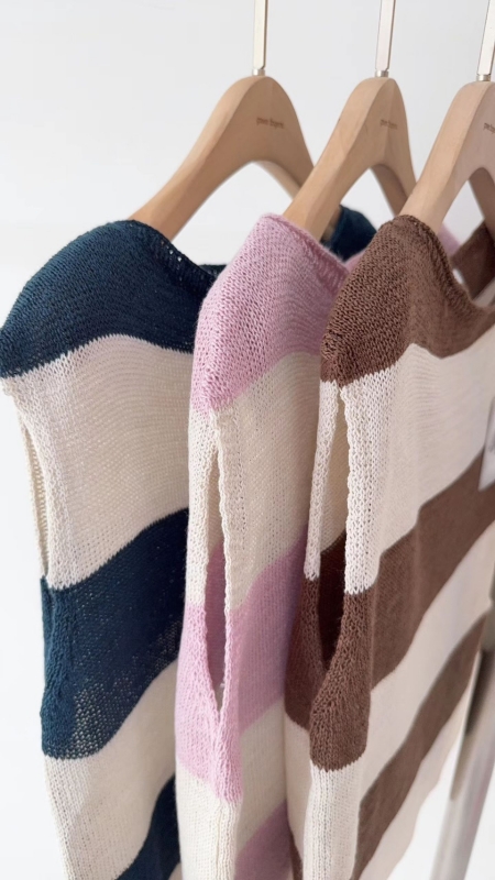 韓 粗條無袖上衣 3色