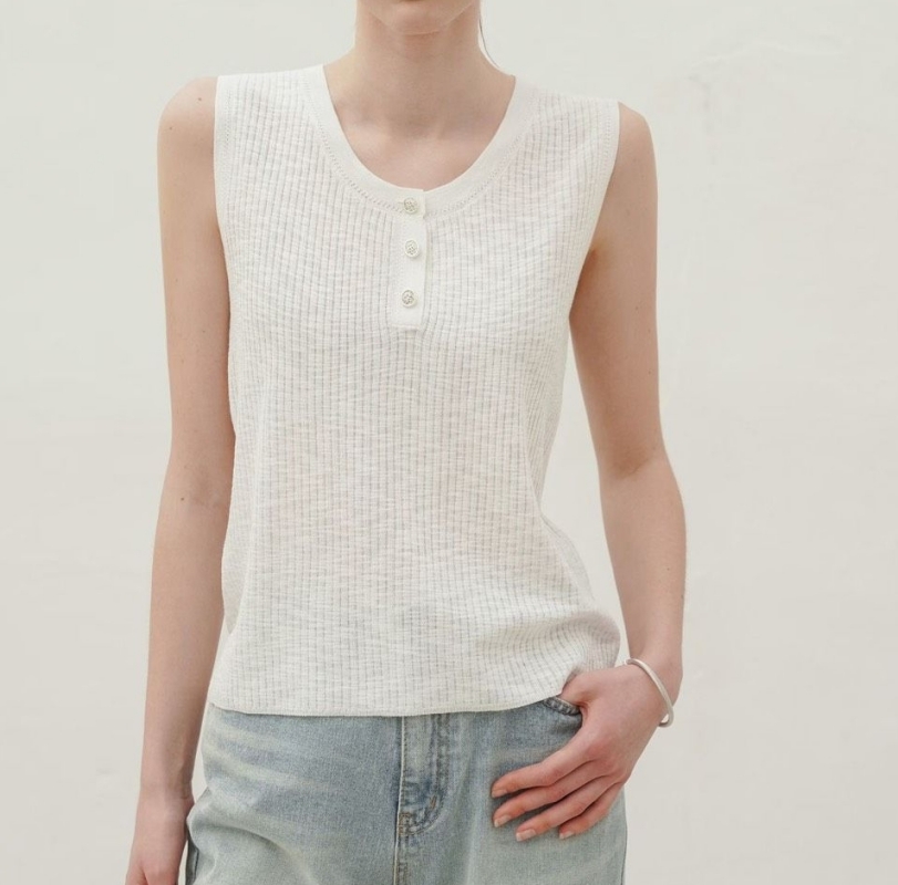 韓 三釦無袖上衣 2色