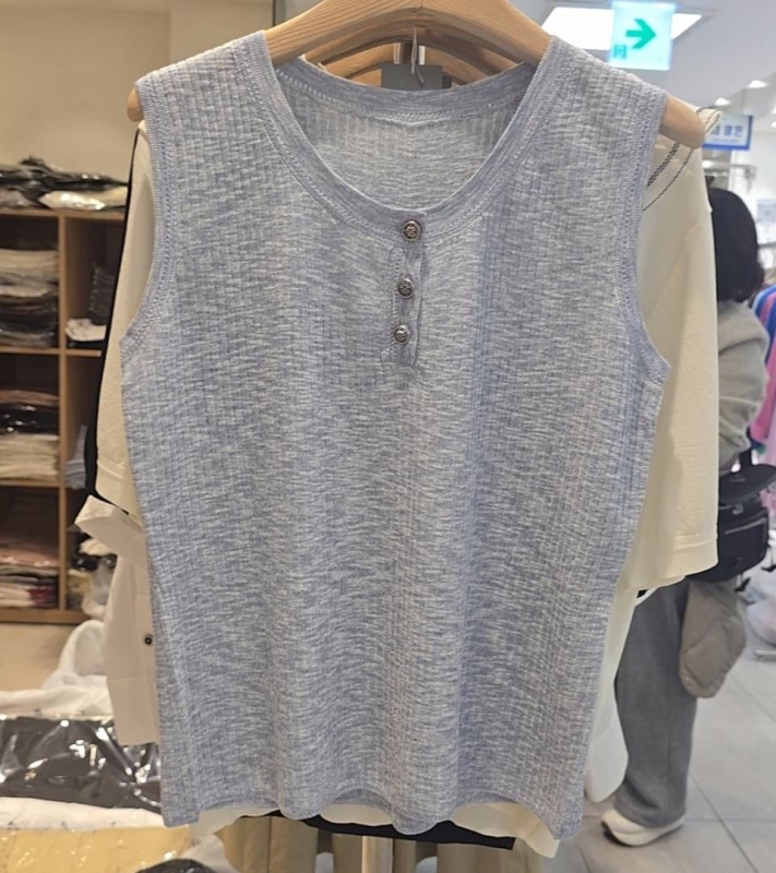 韓 三釦無袖上衣 2色