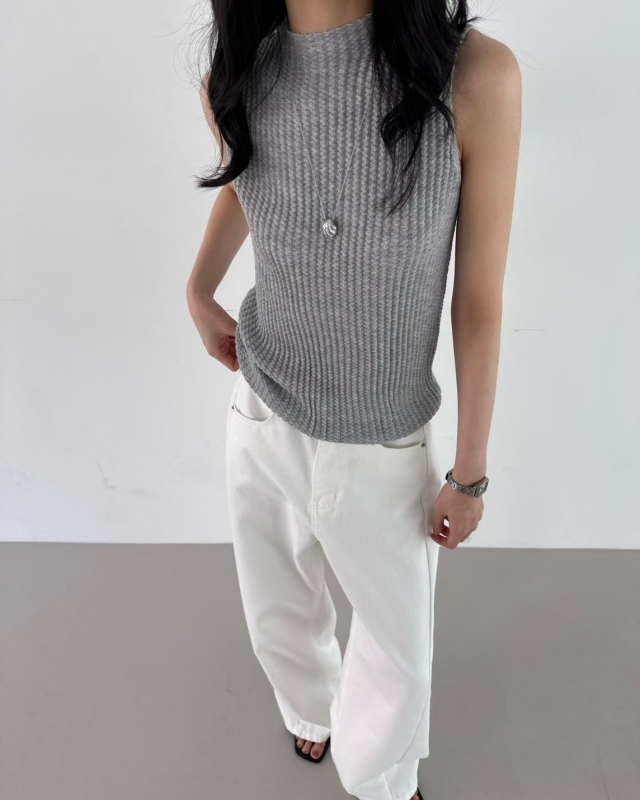 韓 無袖壓紋上衣 3色