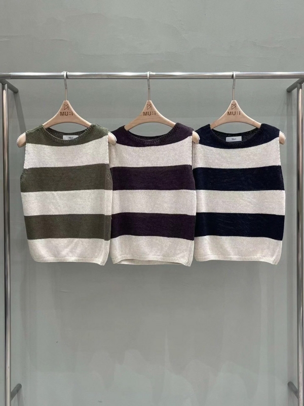 韓 粗條文無袖上衣 3色