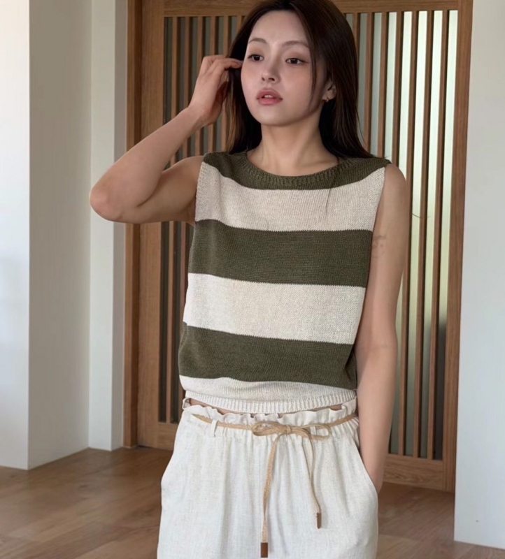 韓 粗條文無袖上衣 3色