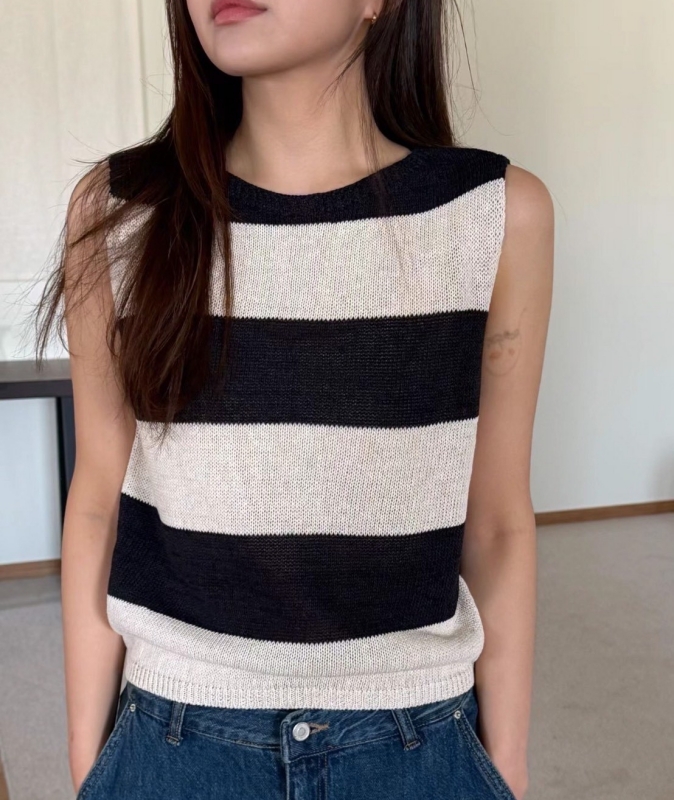 韓 粗條文無袖上衣 3色