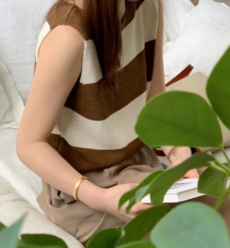 韓 粗條文無袖上衣 3色