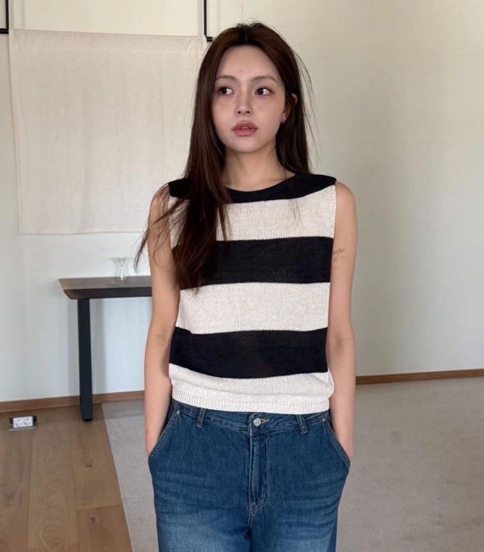 韓 粗條文無袖上衣 3色
