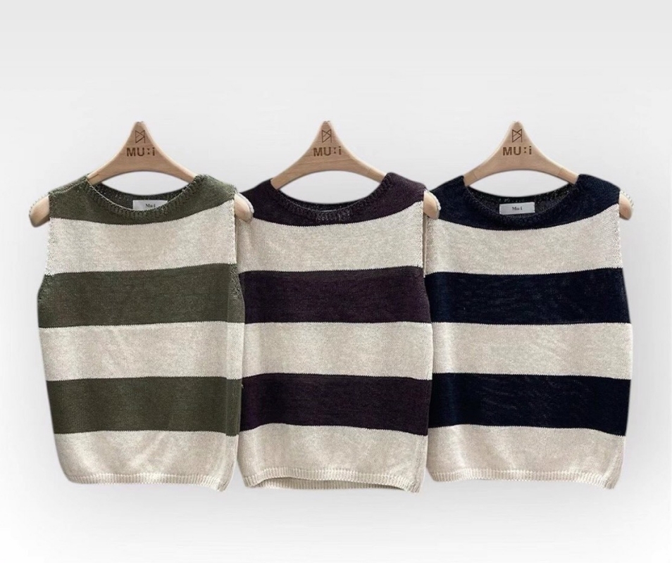 韓 粗條文無袖上衣 3色