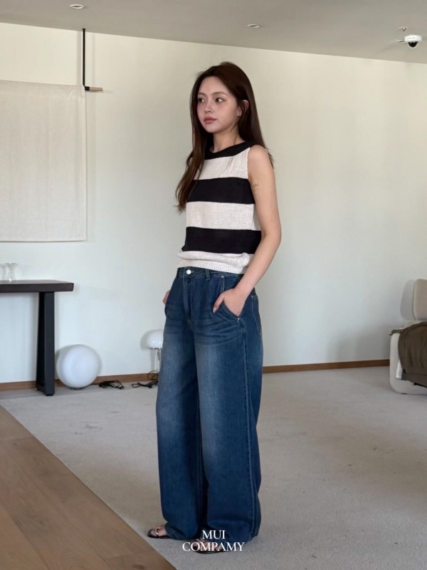 韓 粗條文無袖上衣 3色