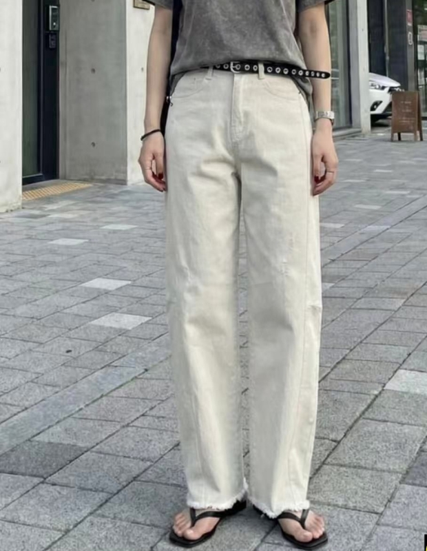 韓 下鬚鬚米白長褲 size