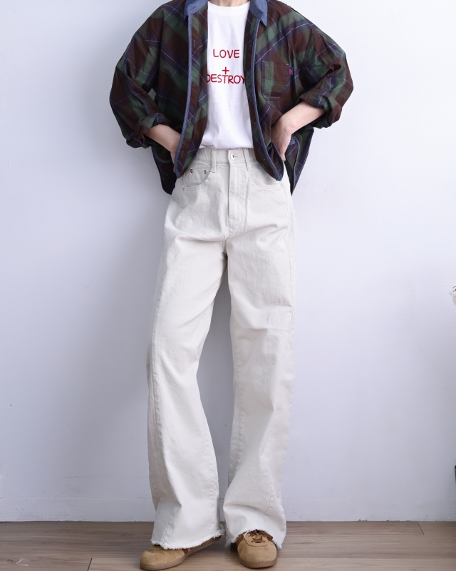 韓 下鬚鬚米白長褲 size