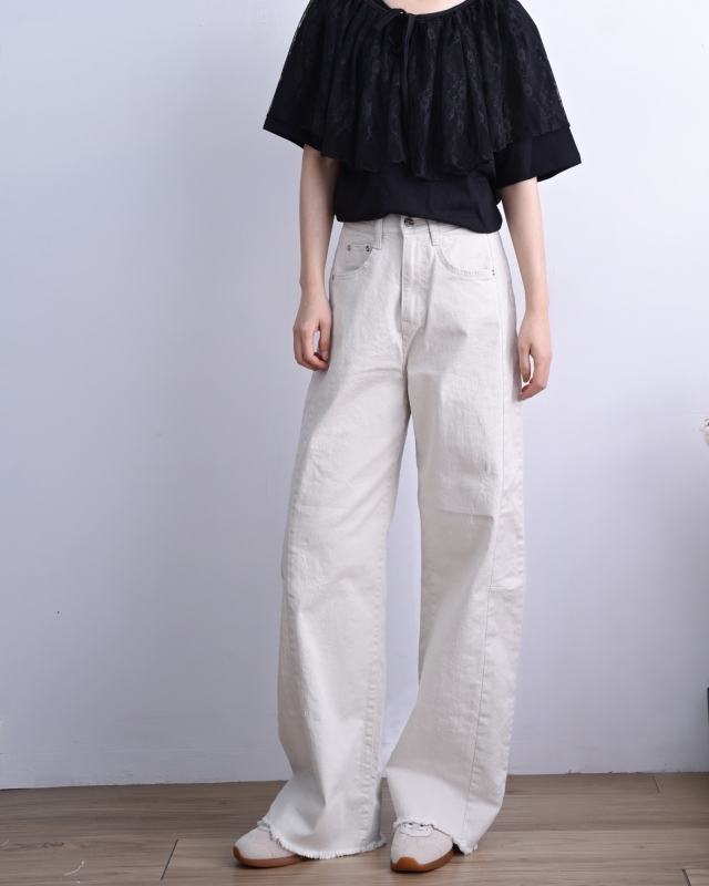韓 下鬚鬚米白長褲 size