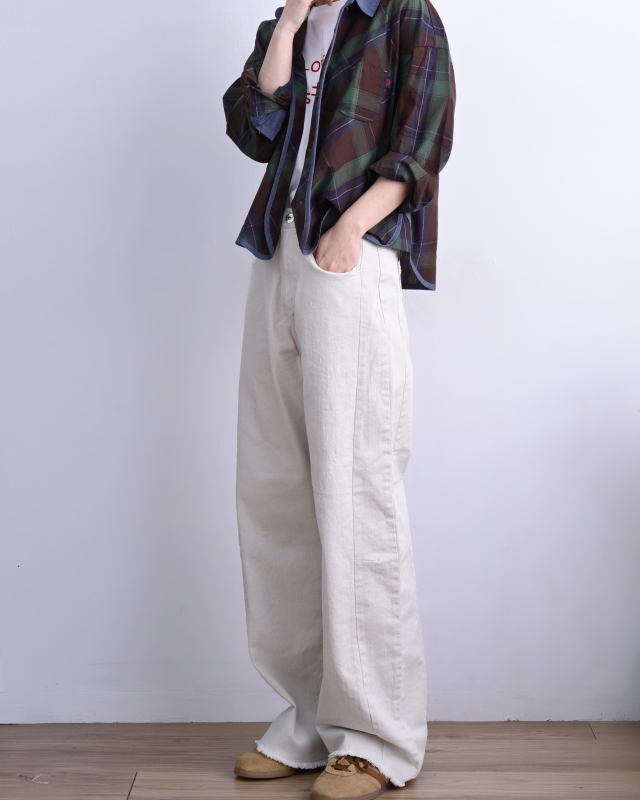 韓 下鬚鬚米白長褲 size