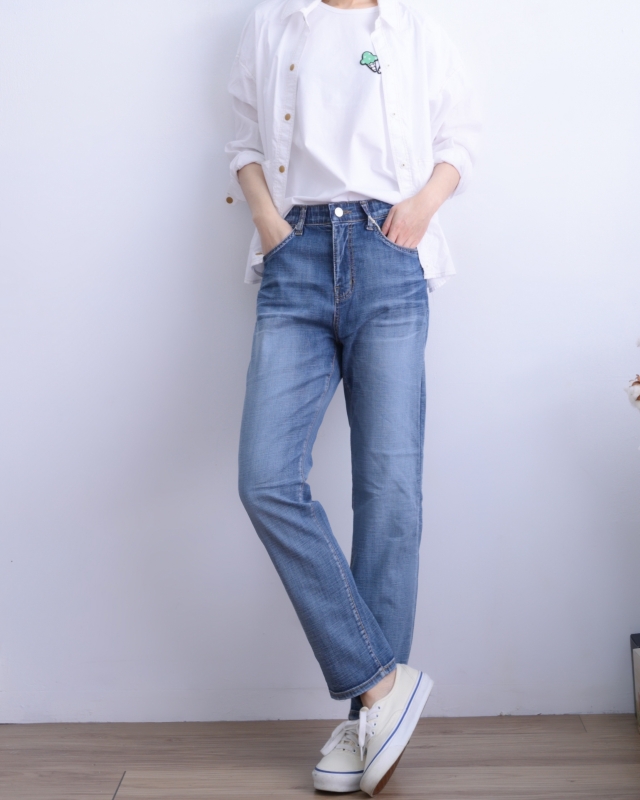 韓 牛仔刷色輕薄長褲 size