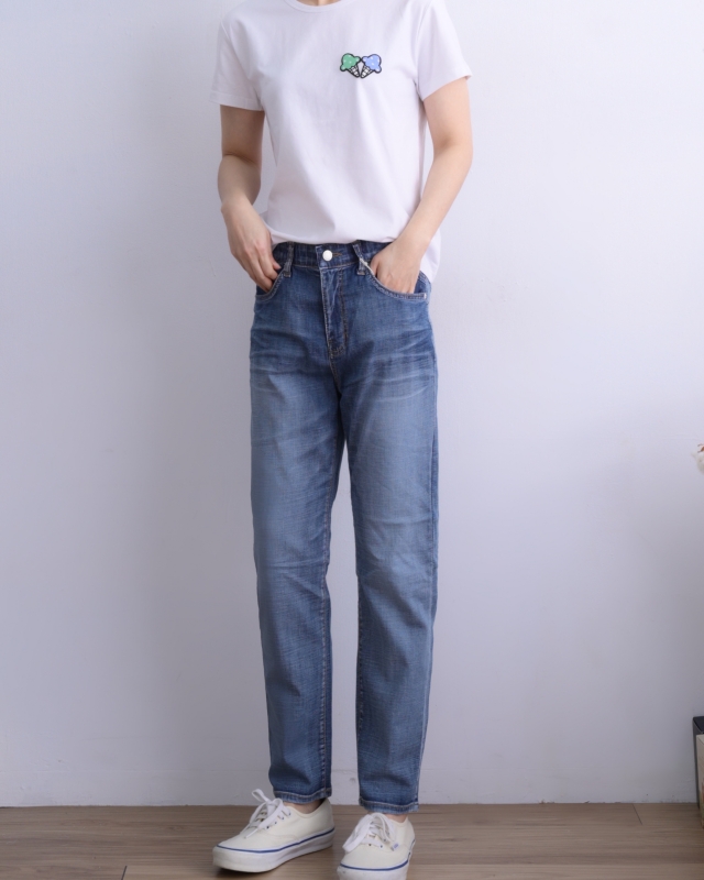 韓 牛仔刷色輕薄長褲 size