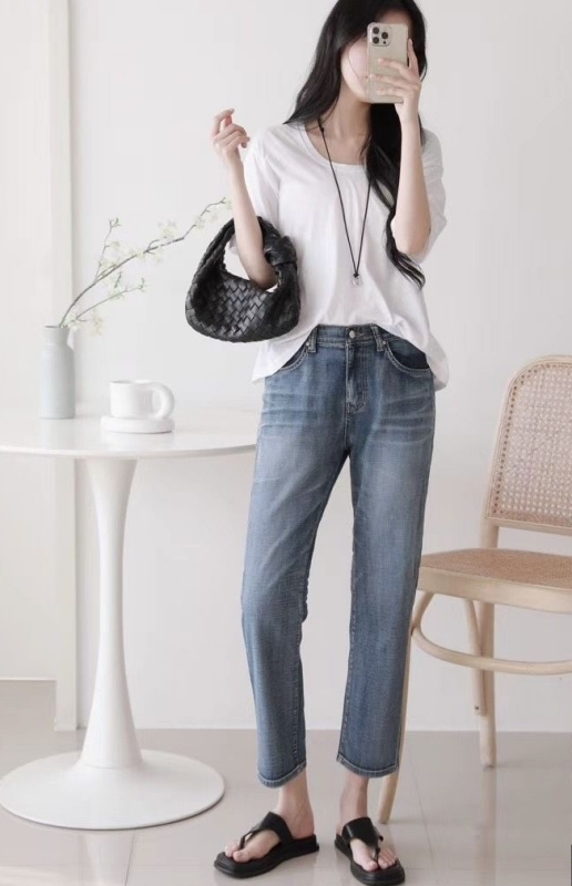 韓 牛仔刷色輕薄長褲 size