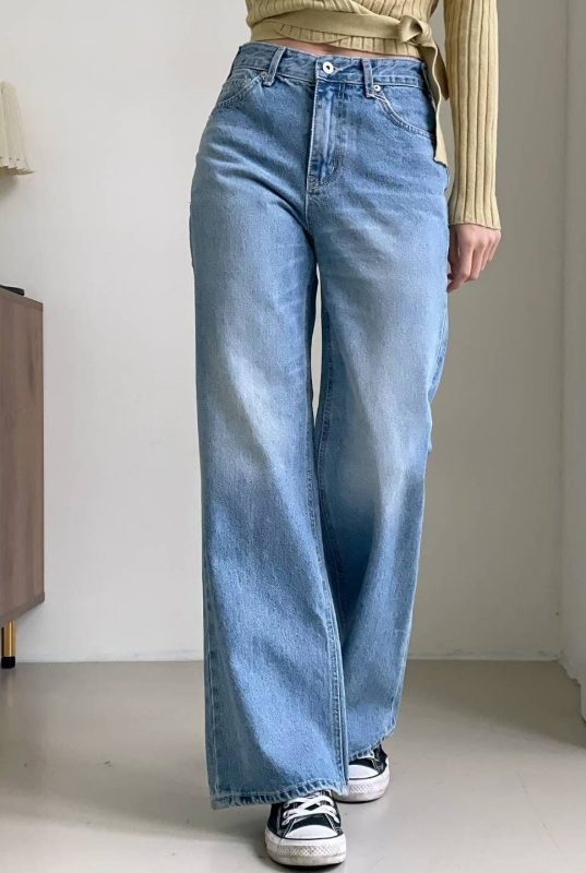 韓 刷白細刷紋牛仔褲