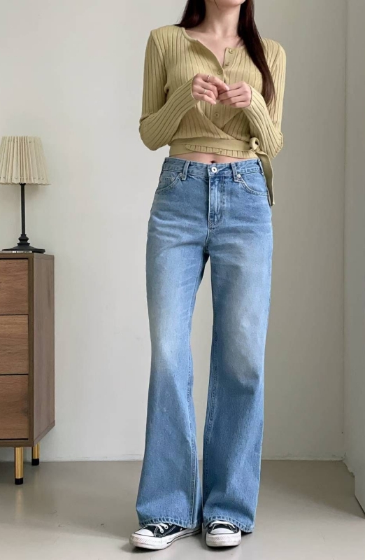 韓 刷白細刷紋牛仔褲