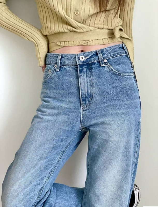 韓 刷白細刷紋牛仔褲