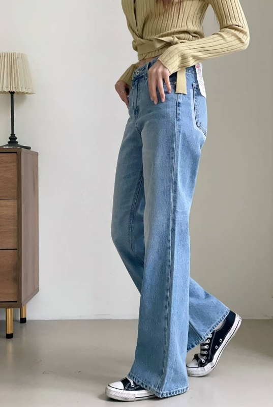 韓 刷白細刷紋牛仔褲