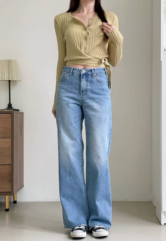 韓 刷白細刷紋牛仔褲