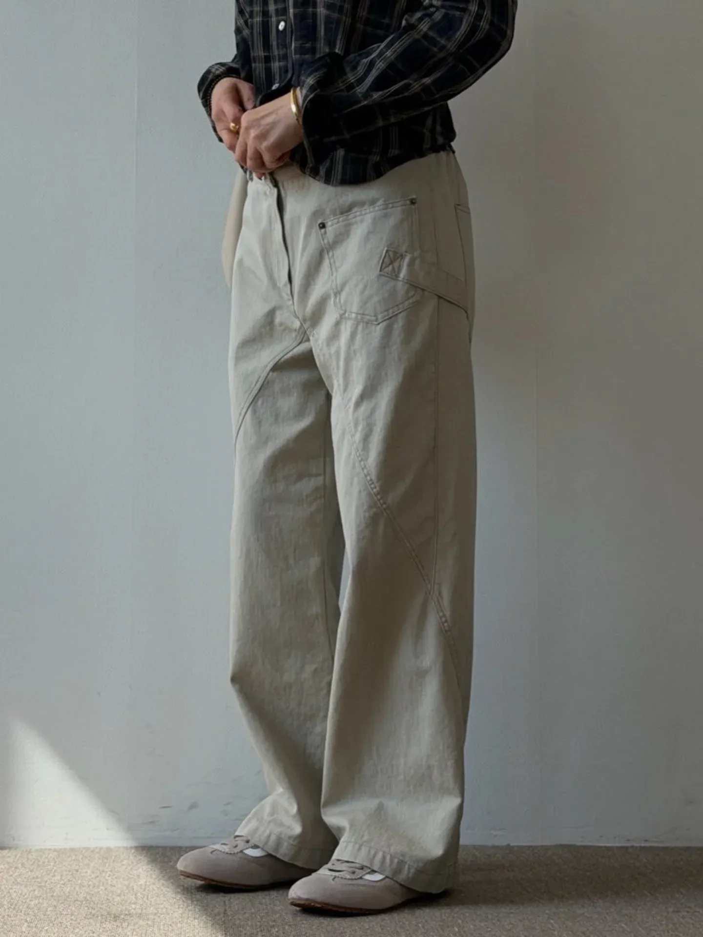 韓 低調側拚色長褲 3色