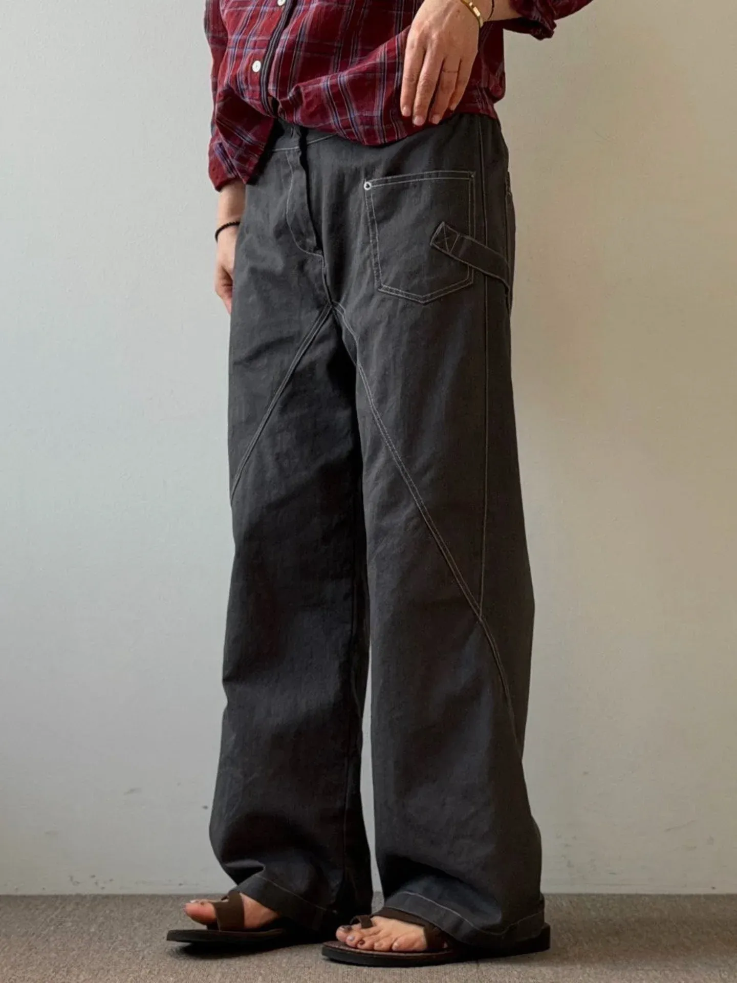 韓 低調側拚色長褲 3色