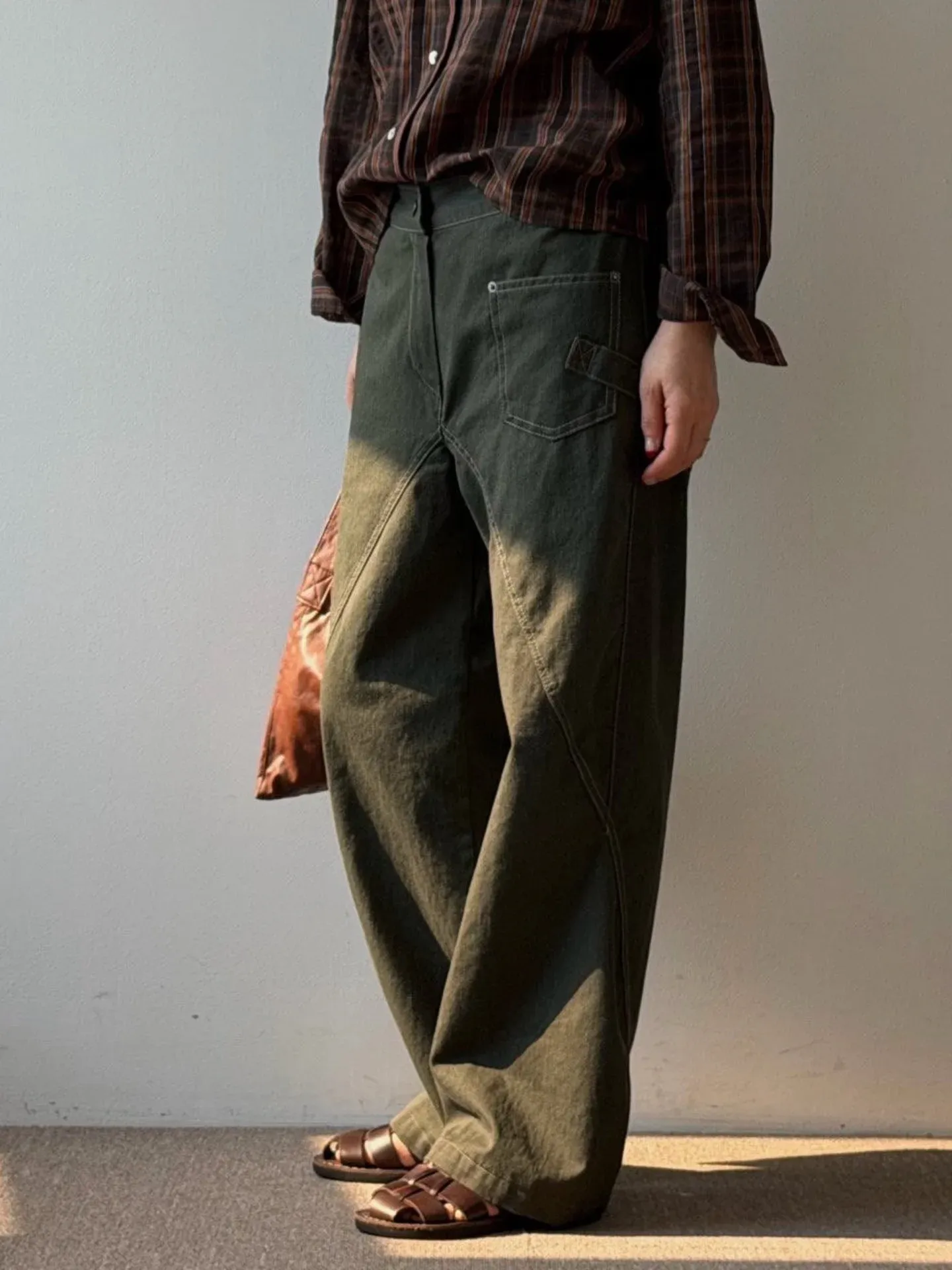 韓 低調側拚色長褲 3色