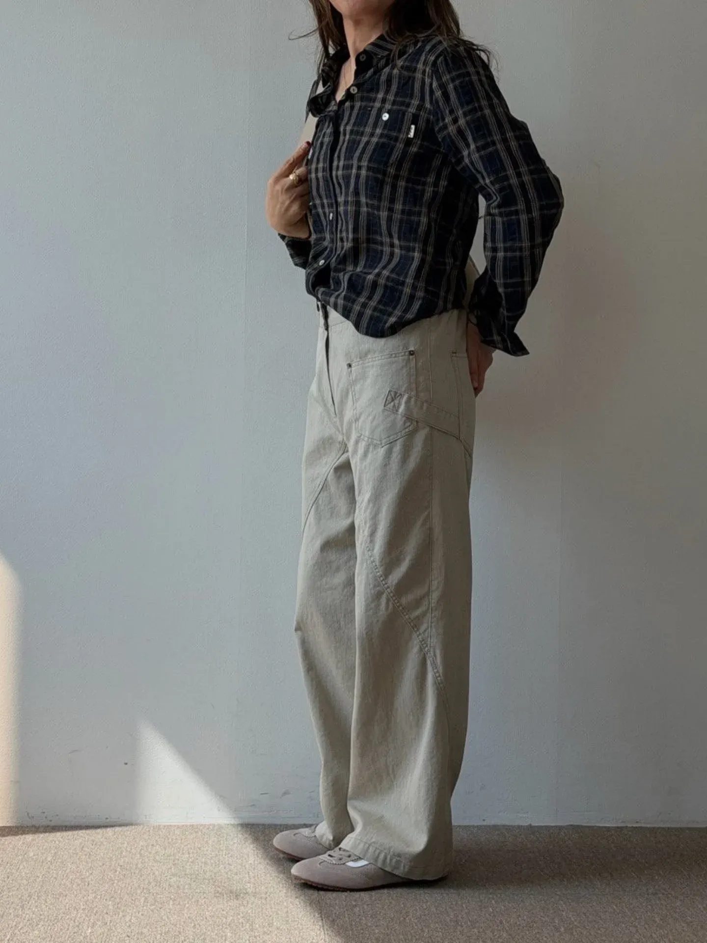 韓 低調側拚色長褲 3色