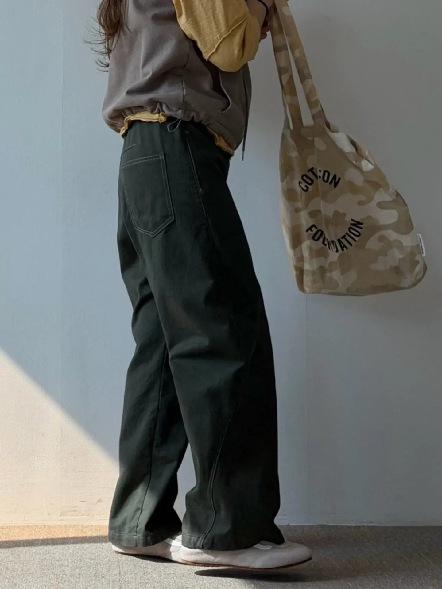 韓 低調側拚色長褲 3色