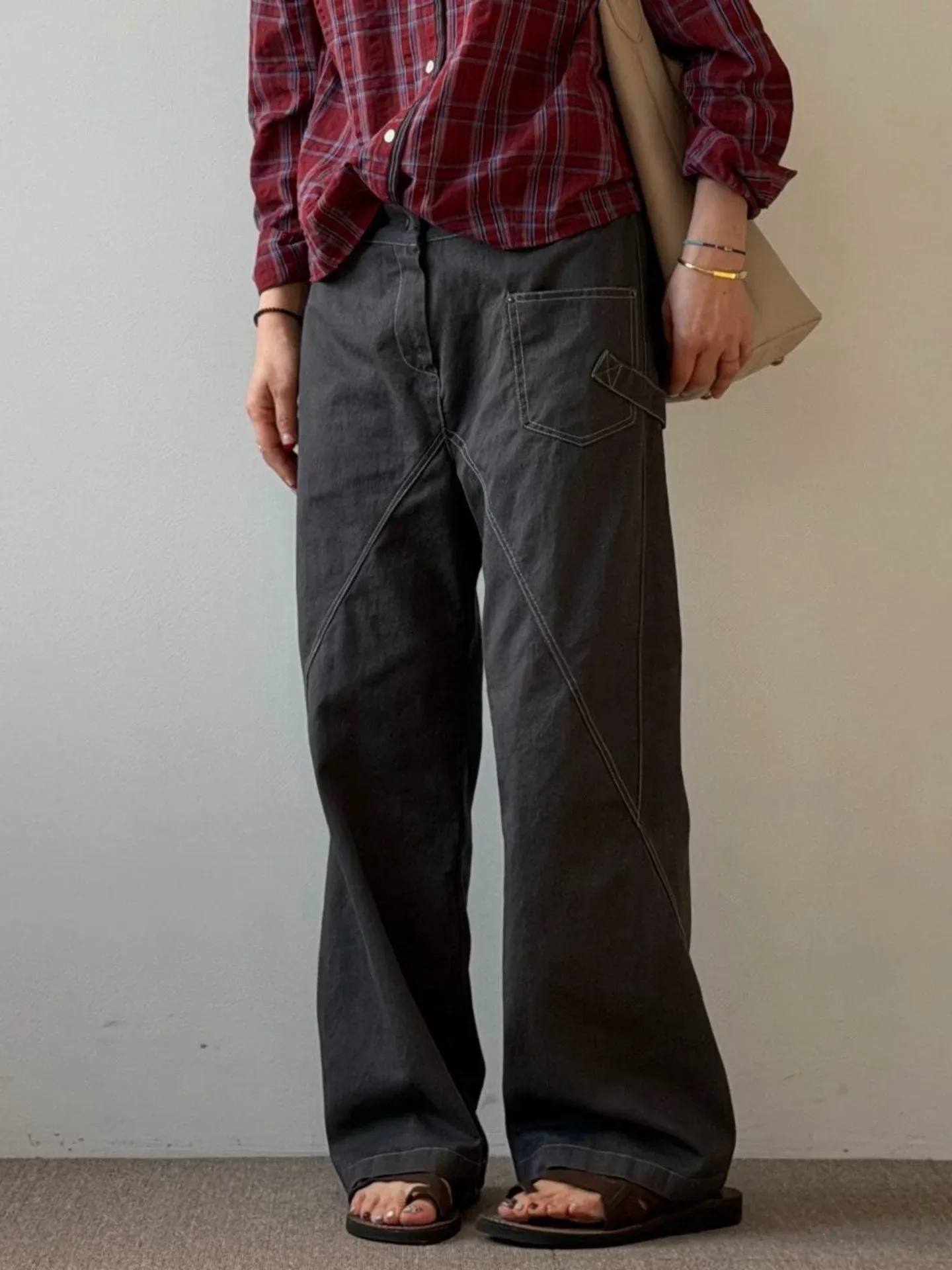 韓 低調側拚色長褲 3色