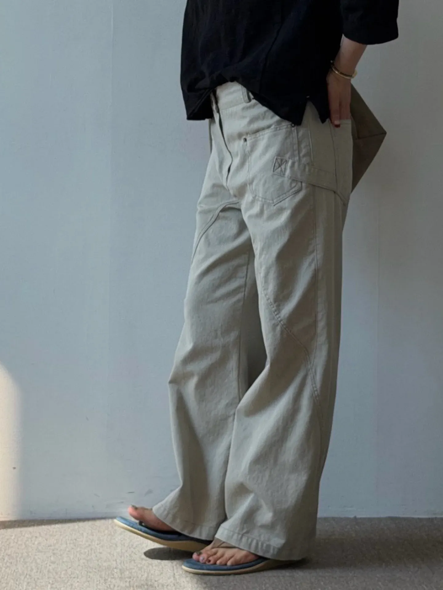 韓 低調側拚色長褲 3色