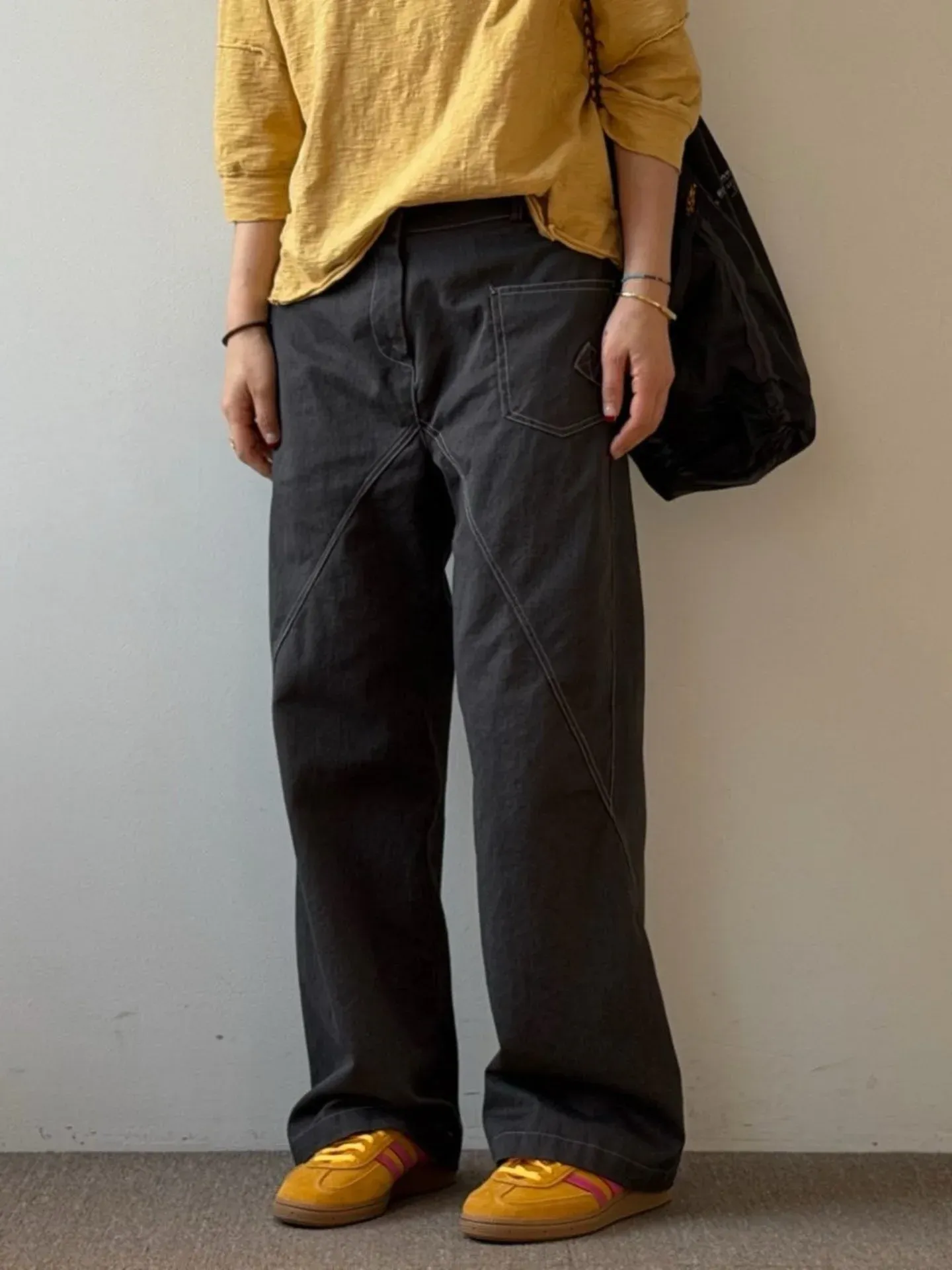 韓 低調側拚色長褲 3色