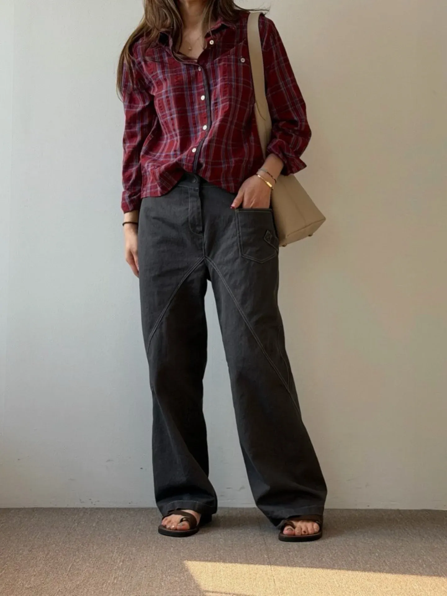 韓 低調側拚色長褲 3色