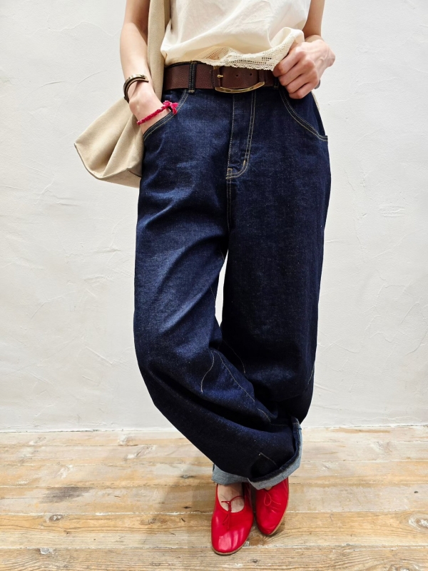 韓 後腰鬆緊深藍牛仔褲