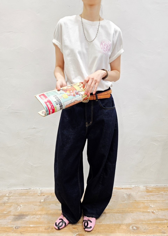 韓 後腰鬆緊深藍牛仔褲