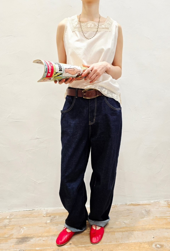 韓 後腰鬆緊深藍牛仔褲