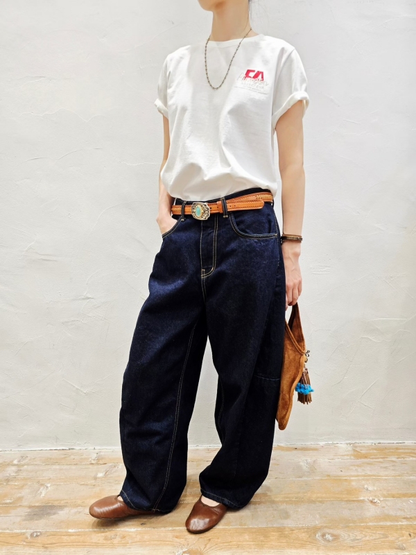 韓 後腰鬆緊深藍牛仔褲