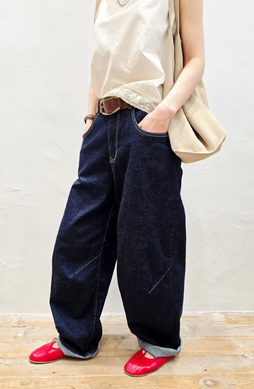 韓 後腰鬆緊深藍牛仔褲