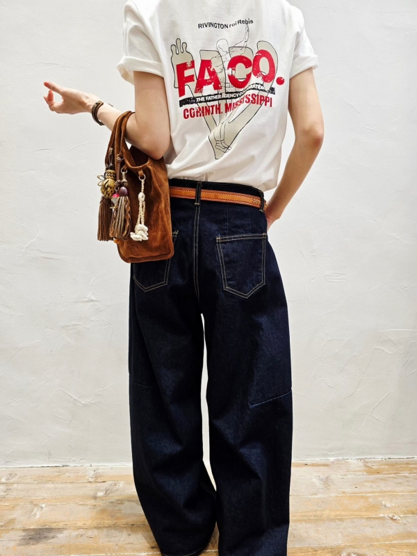 韓 後腰鬆緊深藍牛仔褲