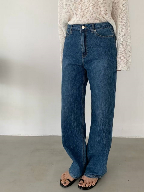 韓 細刷紋牛仔褲