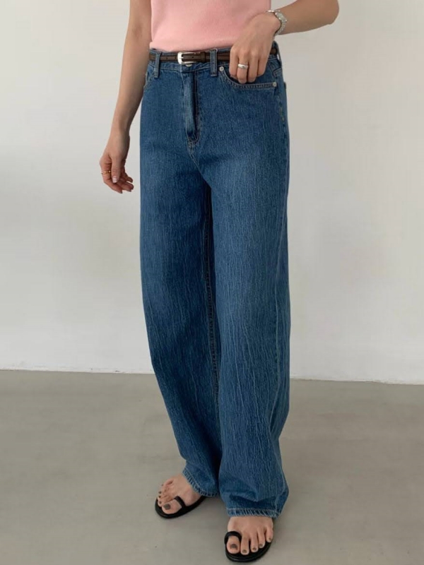 韓 細刷紋牛仔褲