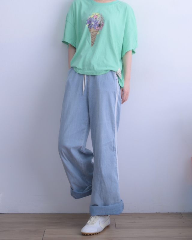 韓 側條牛仔休閒褲 size