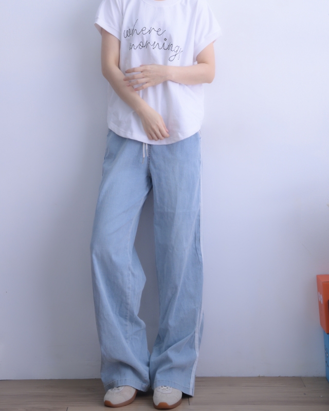 韓 側條牛仔休閒褲 size