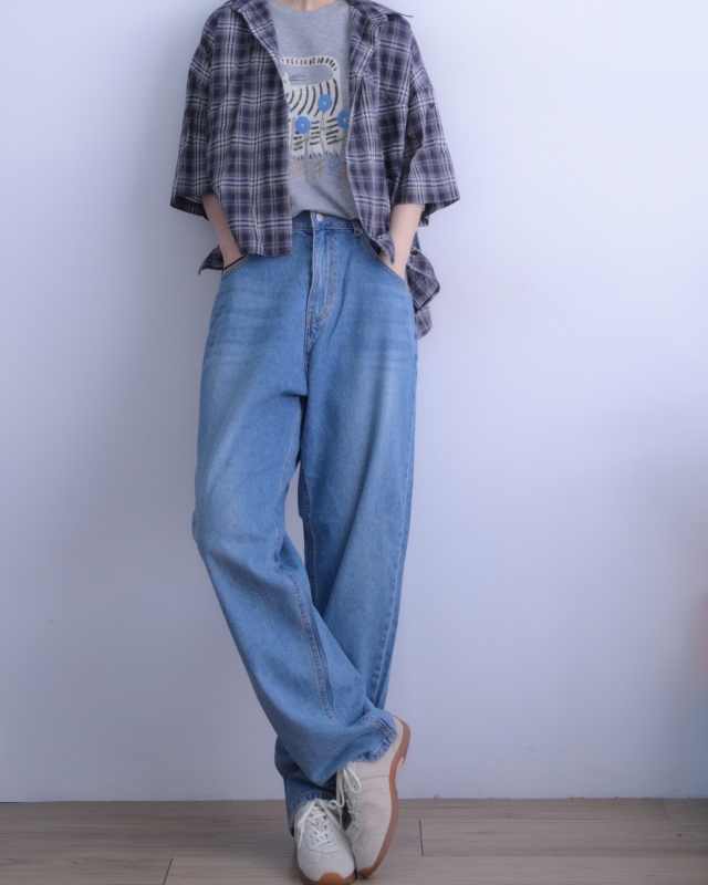 韓 刷色微老爺牛仔褲 size