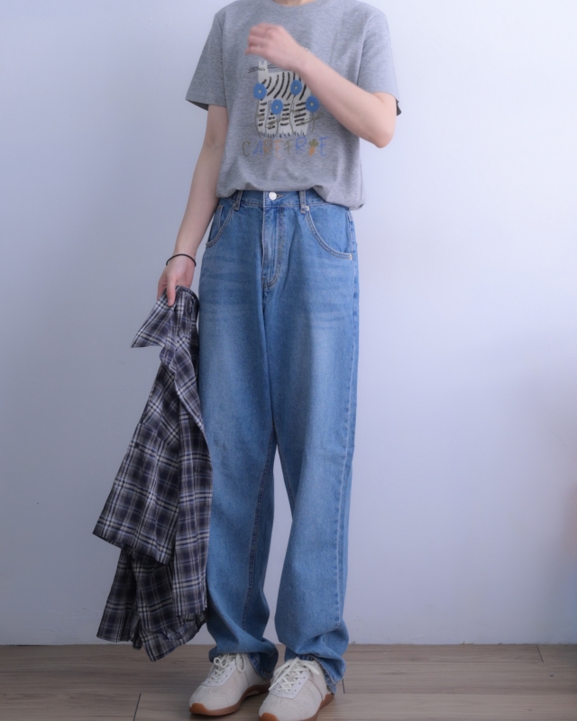 韓 刷色微老爺牛仔褲 size
