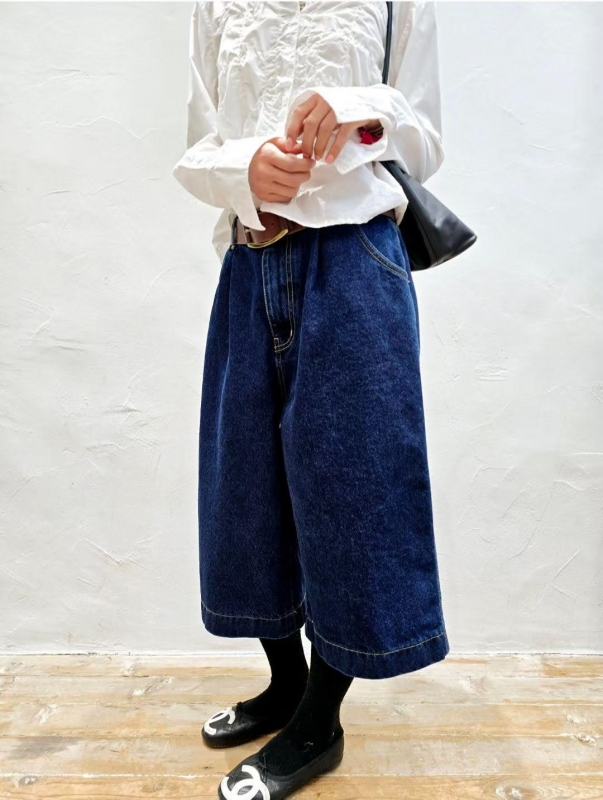 韓八分牛仔寬褲