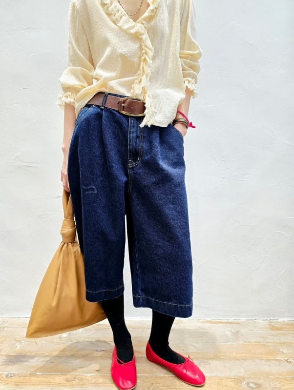 韓八分牛仔寬褲