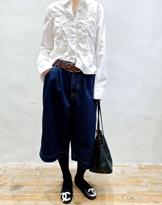 韓八分牛仔寬褲