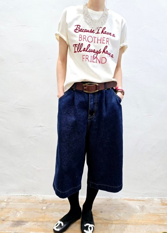 韓八分牛仔寬褲